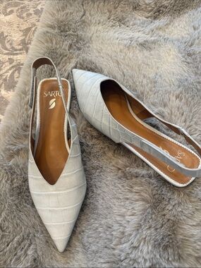 SARTO By Franco Sarto Telica Pastel Blue Croc-Embossed Pointed Slingback Flats